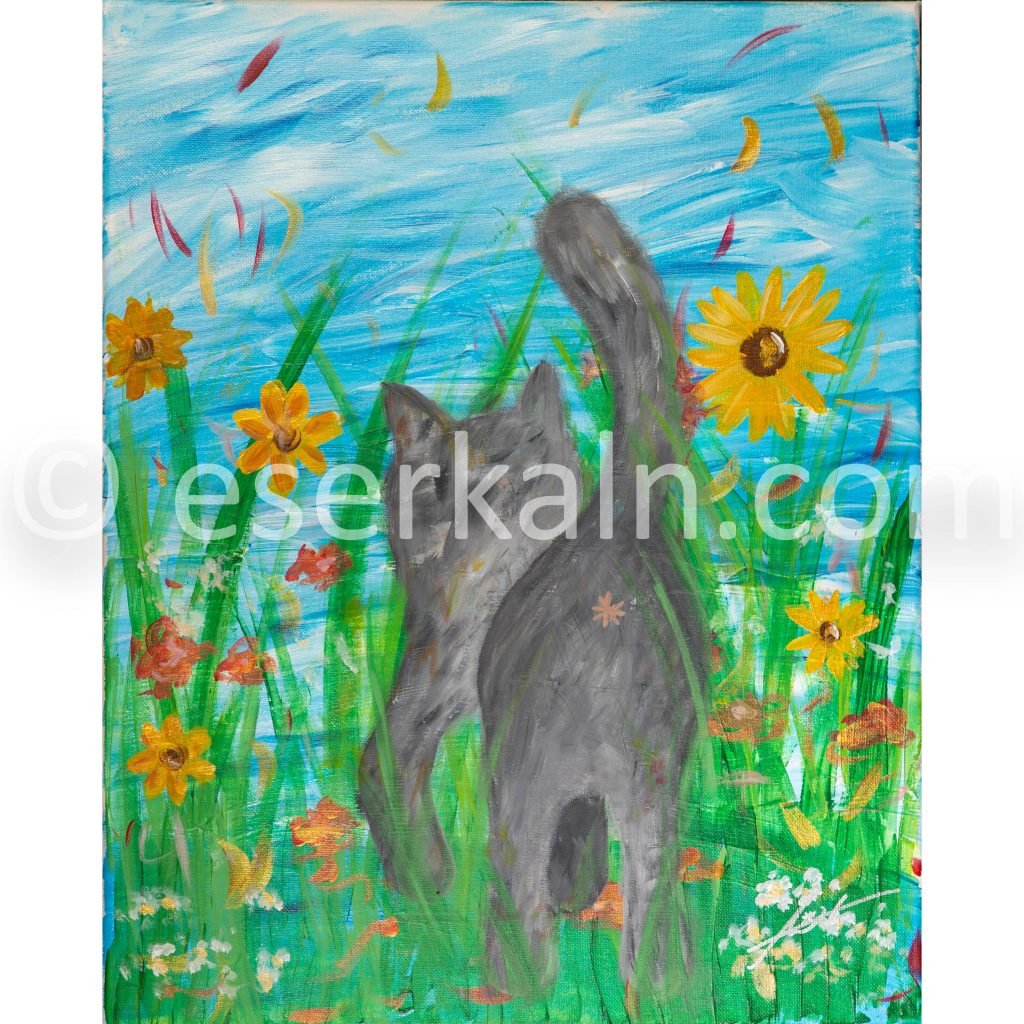 Cat Print - Spring Flowers