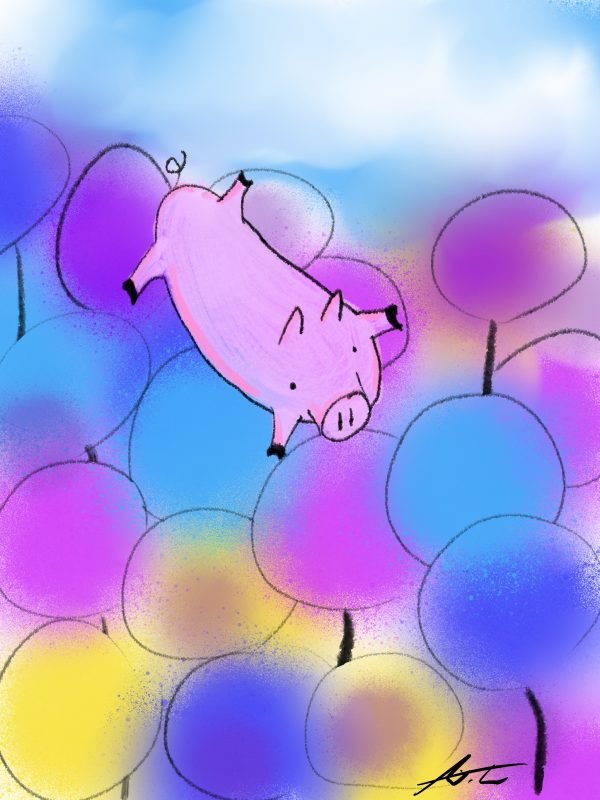 Pig Print - Bouncing on Flower Balloons **FREE**