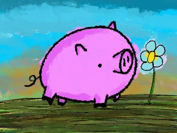 Pig Print - Blue Daisy
